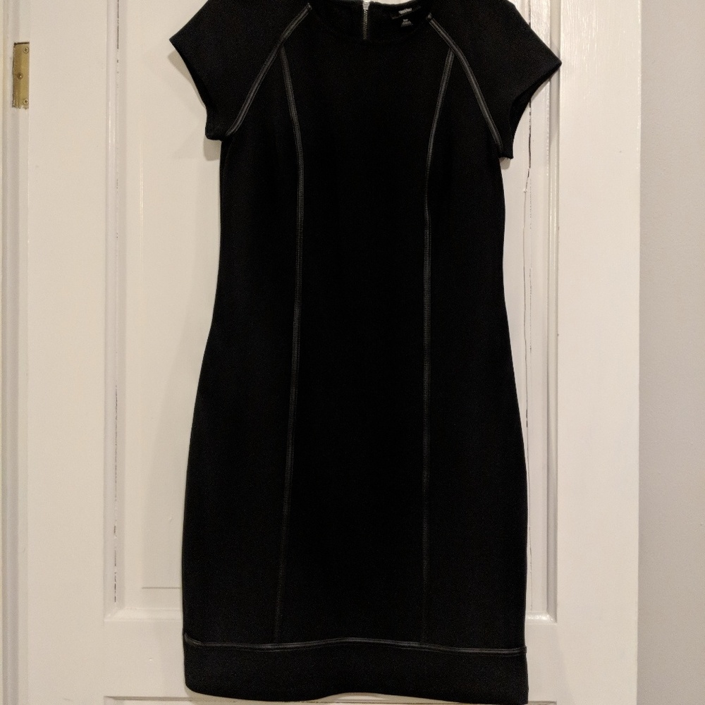 Black dress with faux leather trip